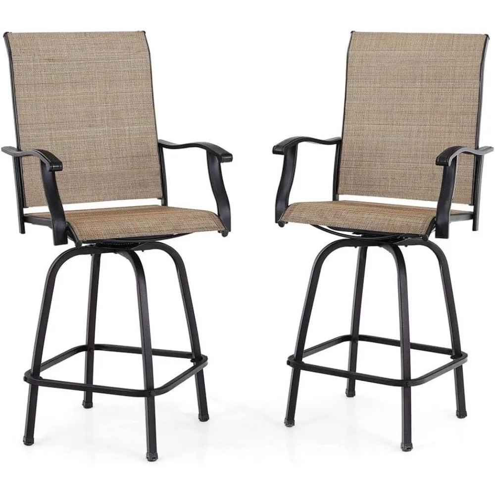 

Outdoor Swivel Bar Stools Set of 2, Bar Height Patio Chairs 30" Seat Height with All-Weather Brown Textilene Fabric, Tall Patio