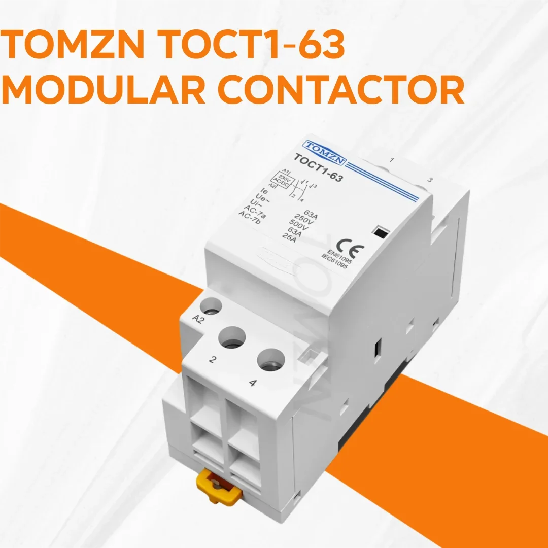 Контактор TOMZN 63A однофазный на DIN-рейку: AC/DC 24/110/230В, основное напряжение: 230В AC, контакты: 2НО2НЗ, 1НО1НЗ, компактный дизайн