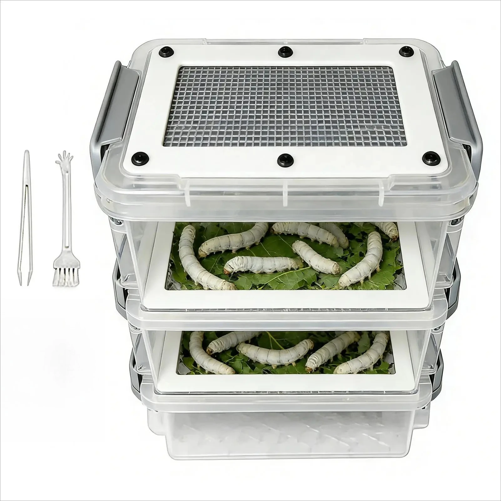 Mealworm Breeding Kit 3-Layer Silkworm Feeder Bin Corn Worm Breeder Box for Pet Parents Animal Lovers Keepers Breeders Hobbyists