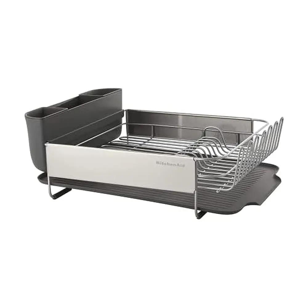 

Free ShippingLarge Capacity, Fully Size Self Draining Rust Resistatant Satin Coated Dish Rack with Removable Flatware Caddy 20.4