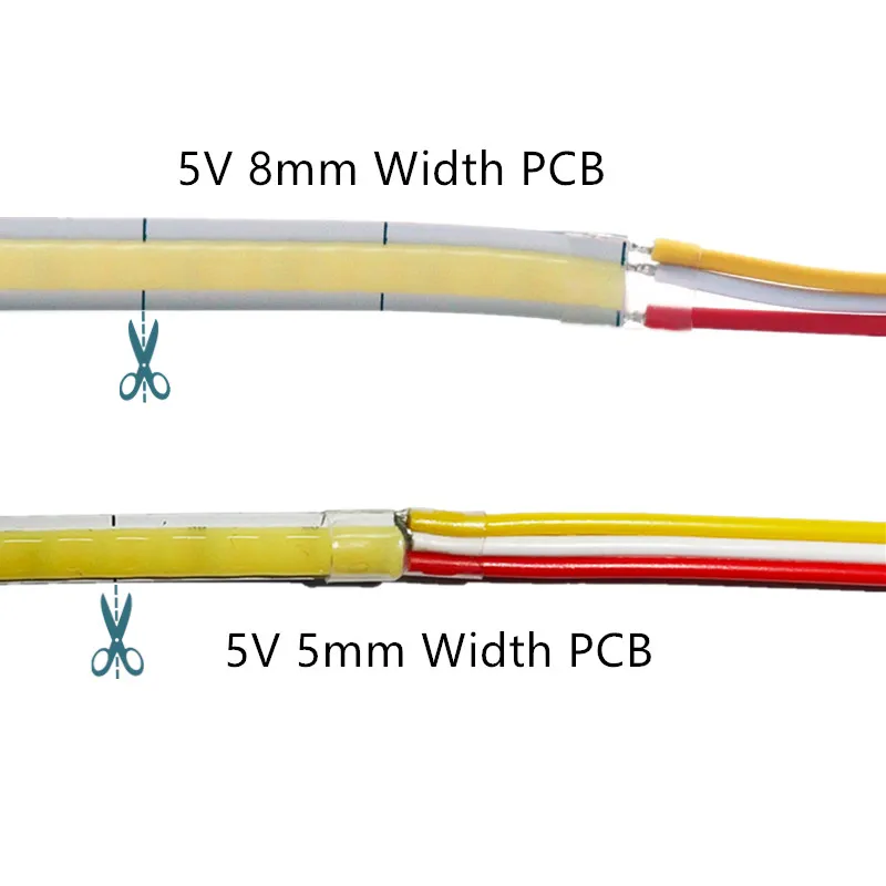 CCT COB Strip Light 5V DC 2700K to 6500K Changeable Double Colors LED Tape Dimmable Linear Ultrathin Ribbon Rope CRI90 5000K