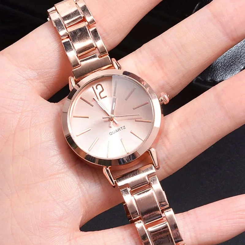 2pcs Set Watch Luxury Women Simple Dial Hollow Strap Fashion Gold Bracelet Quartz Wristwatch Student Ladies Watches Reloj Mujer