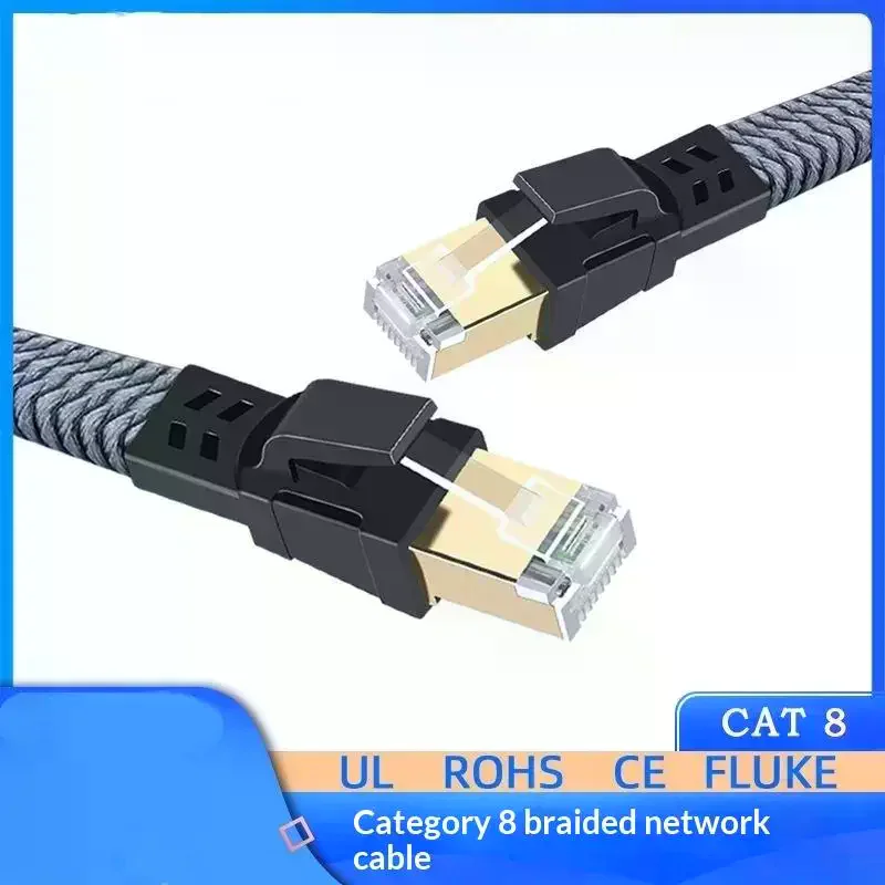 CAT8 Ethernet Cable 40Gbps High Speed Braided Jacket Gold Plated Connectors For Home Office Gaming Router Modem