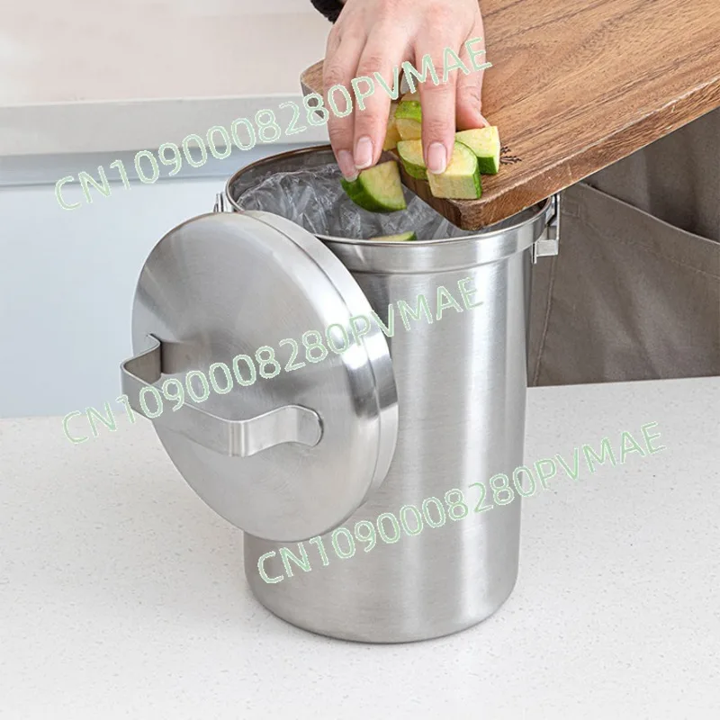 سلة مهملات الطعام من الفولاذ المقاوم للصدأ سعة 3 لتر 304 - دلو نفايات المطبخ بغطاء صغير للاستخدام المنزلي
