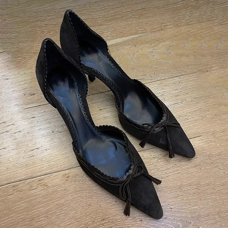 

Sexy Pointed Toe Bowknot Women Pumps Black Retro Thin High Heels Banquet Party Single Shoes for Ladies Zapatillas Mujer