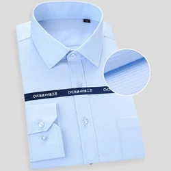 High Quality Cotton Men Dress Long Sleeve Shirt Solid Male Plus Size Regular Fit Stripe Business Social Shirt White Blue S-8XL