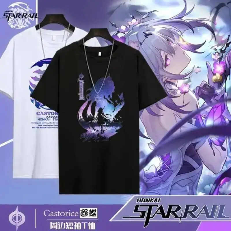 

Аниме-игра унисекс Honkai: Star Rail Cos Castorice Feixiao Mydei Sparkle и т. д. Топ с короткими рукавами для подростков с мультяшным принтом 2025 г.