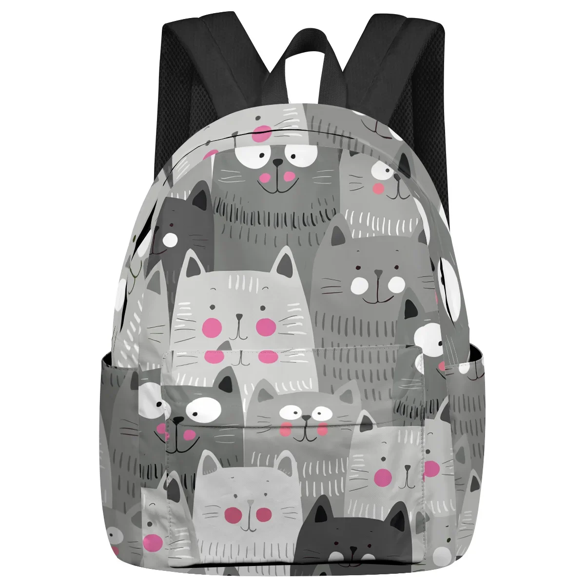 Cartoon Grey Cat Fancy Cute Cats Large Capacity Backpack Men Laptop Bags High School Teen College Girl Student Mochila