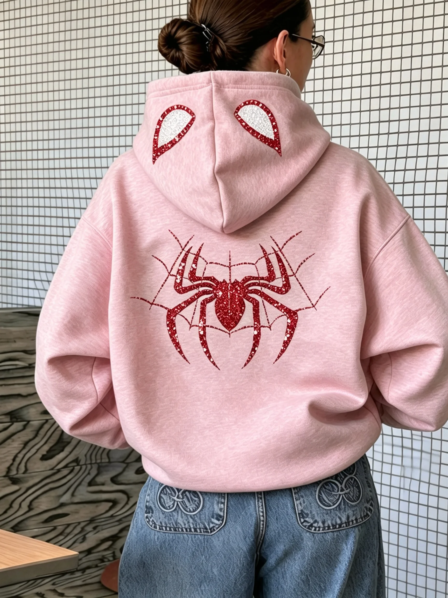 2026 new Women Spider Graphic Print Hoodie Long Sleeve Casual Hooded Sweatshirt Fashion Streetwear Pullover Tops For Ladies