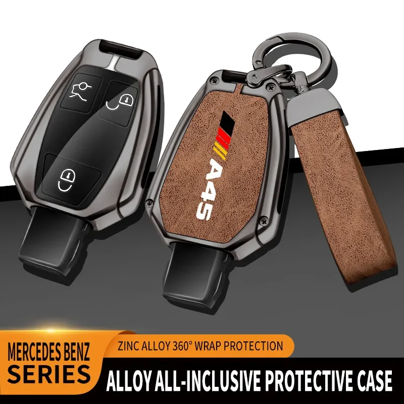 Car TPU Zinc Alloy Key Case Bag For Mercedes Benz AMG A45 Logo Car Key Chain Car Metal Key Shell Interior Decoration Accessories