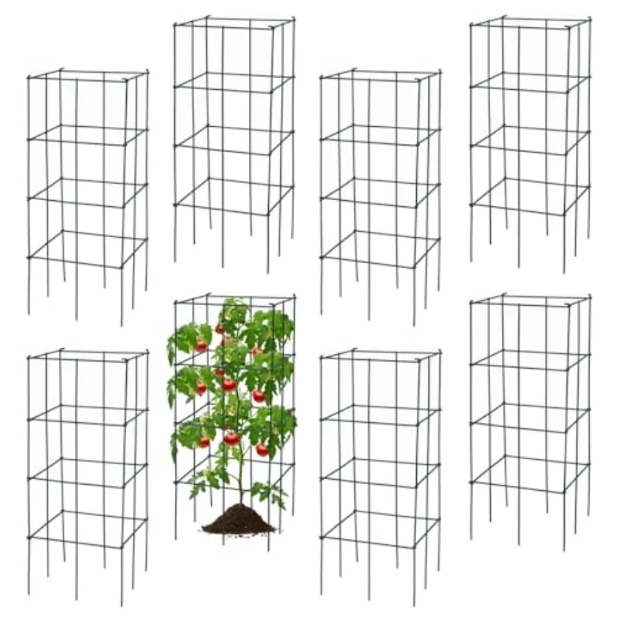 

Plant cage support for tomato and potted plants galvanized metal black 39-inch height with 6x6-inch base rust-resistant and reu
