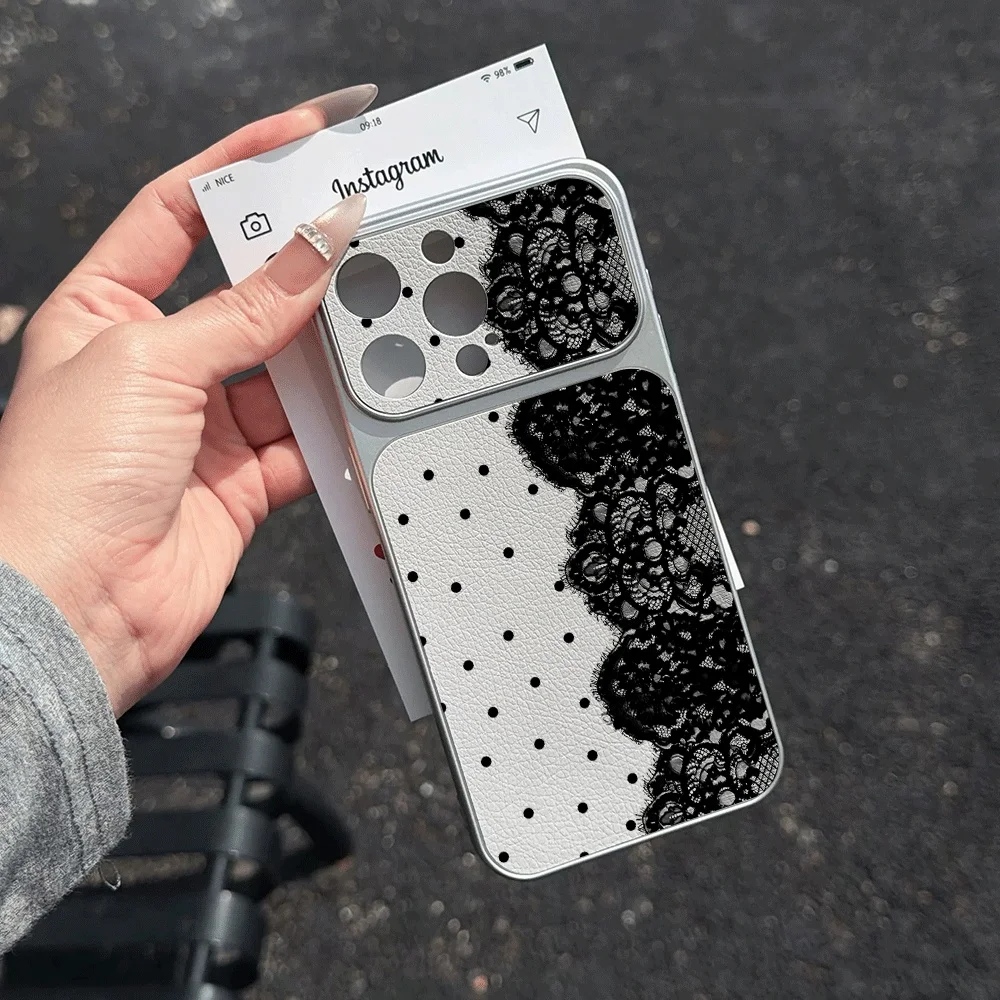 Coquette Black Pink Lace Phone Case For iPhone 17 16 15 14 13 12  Pro Max 16 15 14 Plus 17E Air Leather Shockproof Soft Cover - view 5