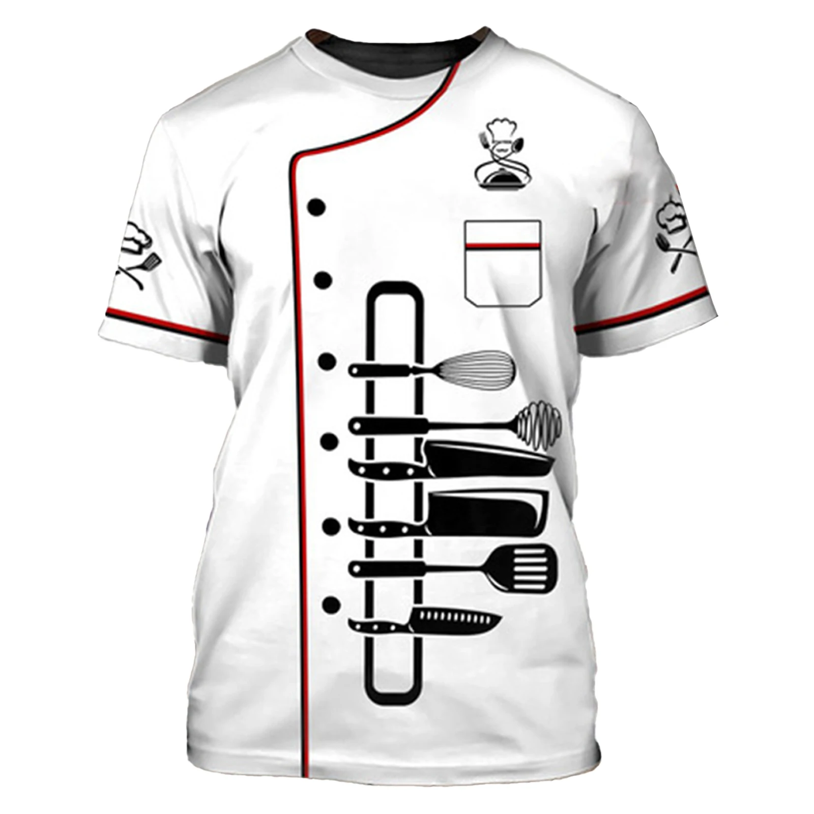 Heren Chef Uniform Kok Food Service Tops Korte Mouw Print T-Shirt Hotel Restaurant Keuken Kantine Cake Winkel Bakkerij Kostuum