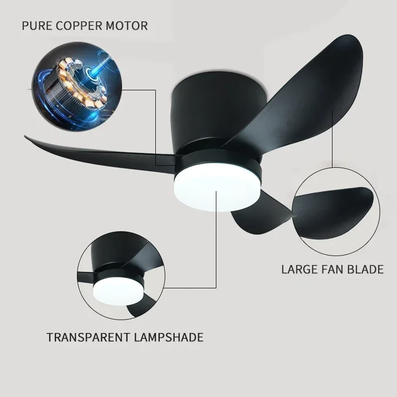 Modern Ceiling Fan Lights for Bedrooms Study Rooms Dining Rooms with Remote Control Adjustable Brightness Three Color Changes