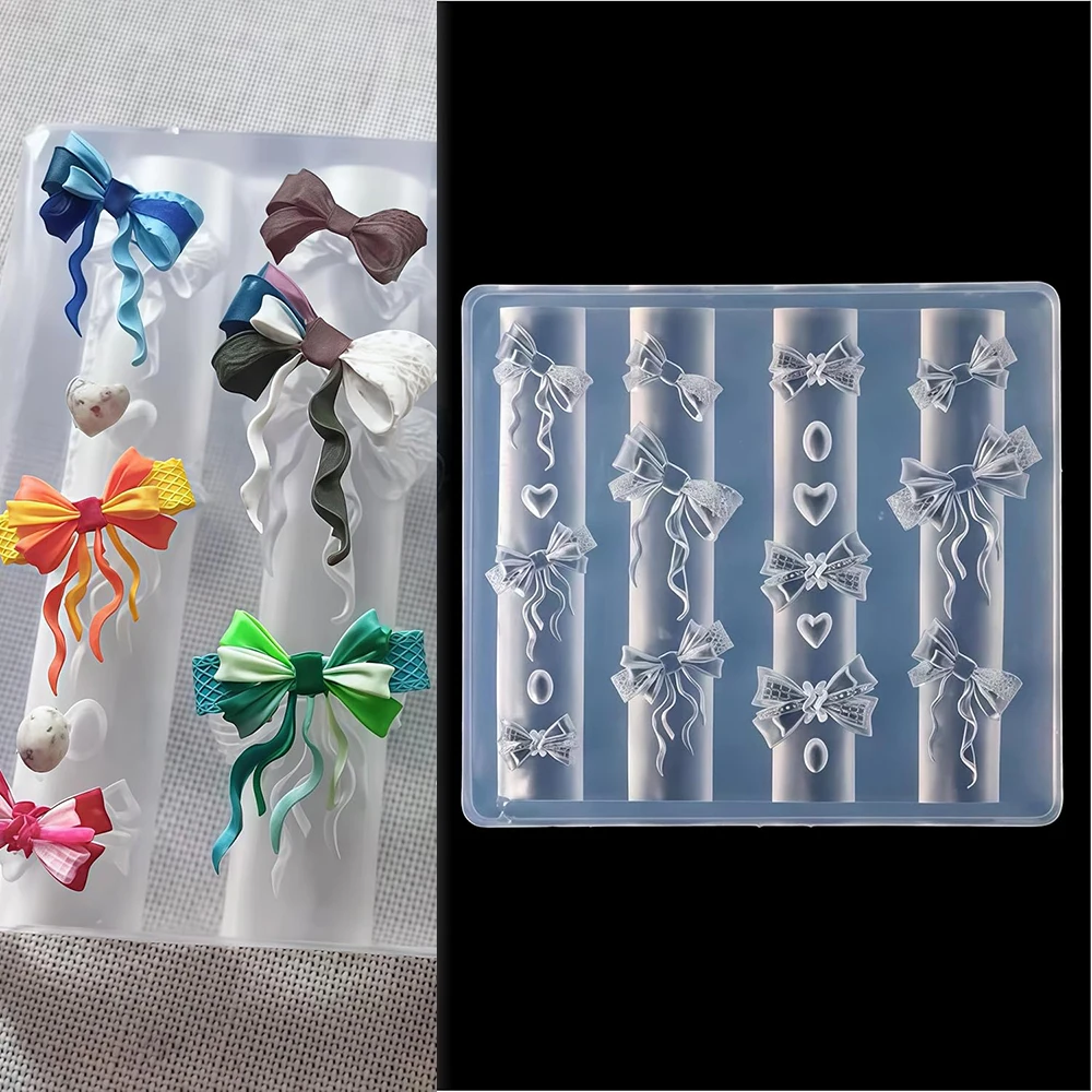 BowKnot & Heart Drop Nail Mallen 3D Gel Nail Art Hars Rozet Gereedschap voor Accessoires Benodigdheden Bow Knot Nail Charms Mold Clear Bow