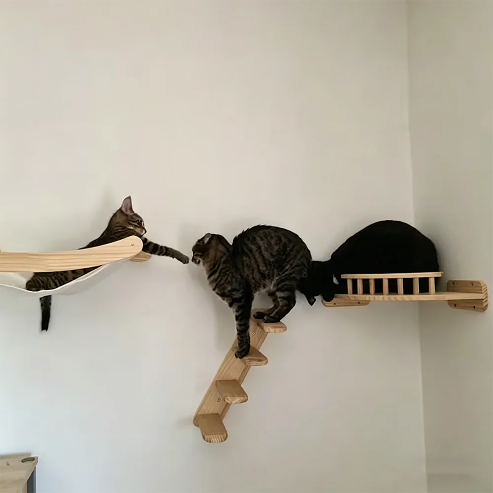 Balda de pared para gatos con plataforma de salto – Estante rincón para trepar y dormir