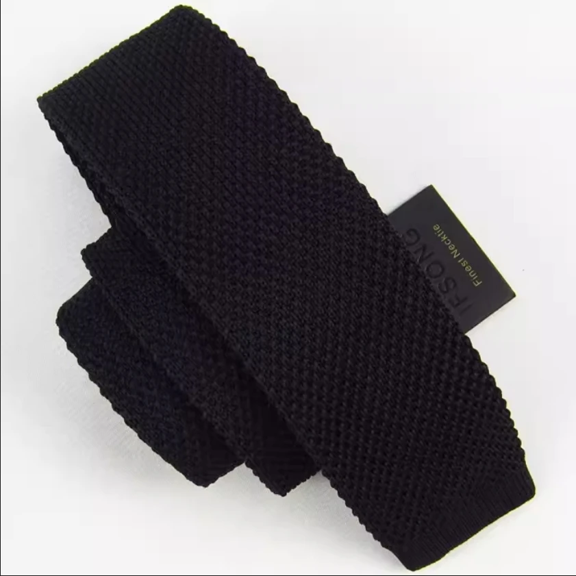 IFSONG Men's Korean Edition High Quality Knitted Narrow Tie Flat Angle Banquet Fashion Trend Small Tie 5cm Flat Head