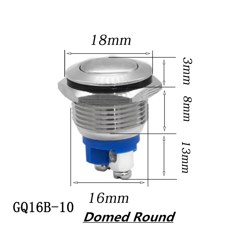 Imagem -04 - Anti-vândalo Momentâneo Aço Metal Botão Interruptor do Carro Auto Retorno Ip67 à Prova Dip67 Água Plana Abobadada Alta 50 Peças 16 mm 3a 250vac