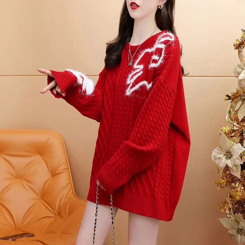 Fashion Loose O-Neck Knitted Casual Sweaters Female Clothing 2023 Autumn Winter Oversized Korean Pullovers All-match Tops