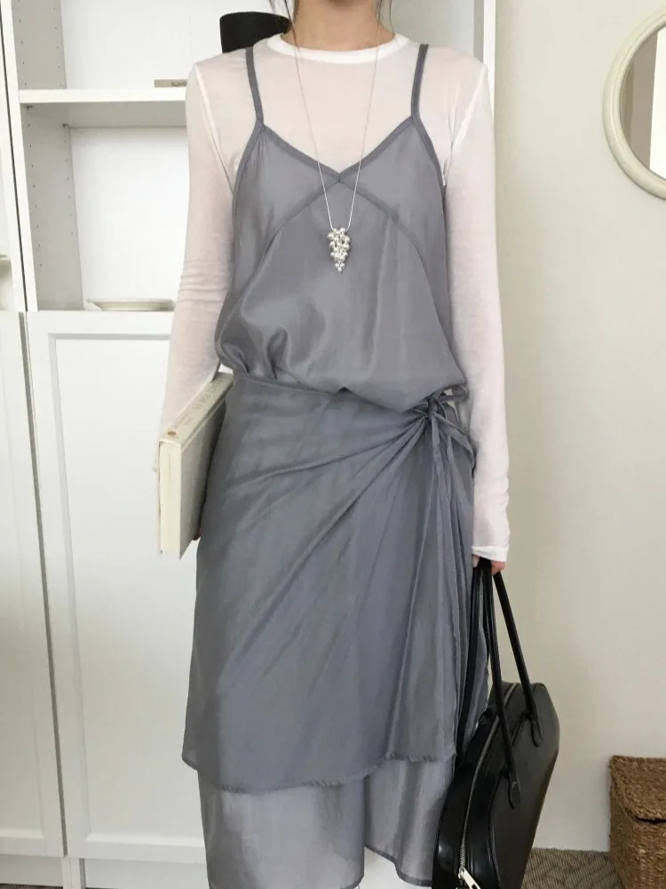Ele V-Ne Lace Midi Dr con grembiule con cintura Set in due pezzi Summer Faion Design Casual Chic Abbigliamento da donna