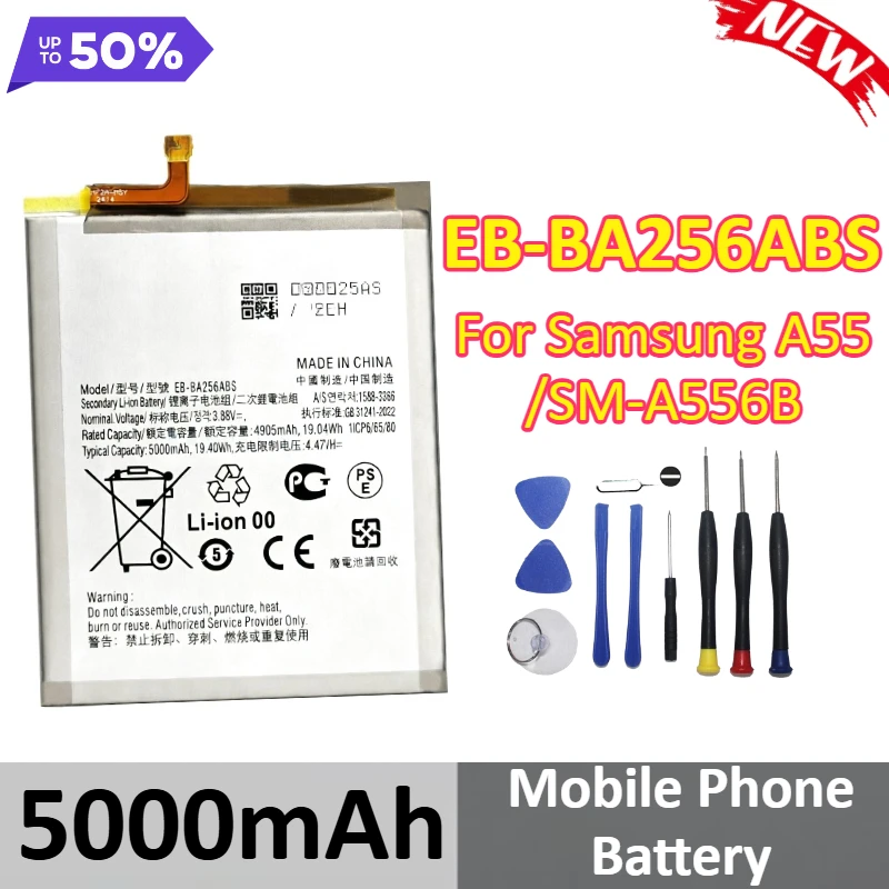 

EB-BA256ABS 5000mAh Mobile Phone Battery for Samsung A55 SM-A556B Lithium Battery Mobile Phone Accessories + Tools