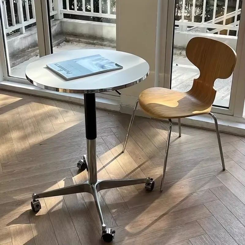 Modern Eames Dining Table, Adjustable Silver-Edge Desk with Movable Base, Minimalist Table for Small Spaces and Home Office Use