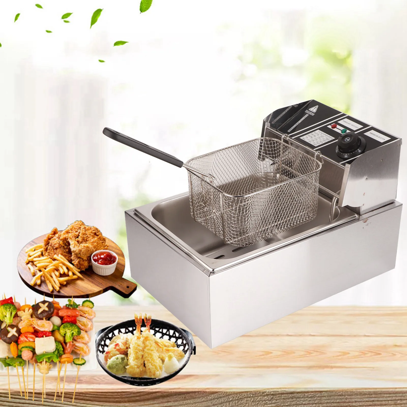 مقلاة كهربائية عميقة احترافية قابلة للتعديل لدرجة الحرارة من الفولاذ المقاوم للصدأ مع سلة غطاء للاستخدام التجاري 6 لتر
