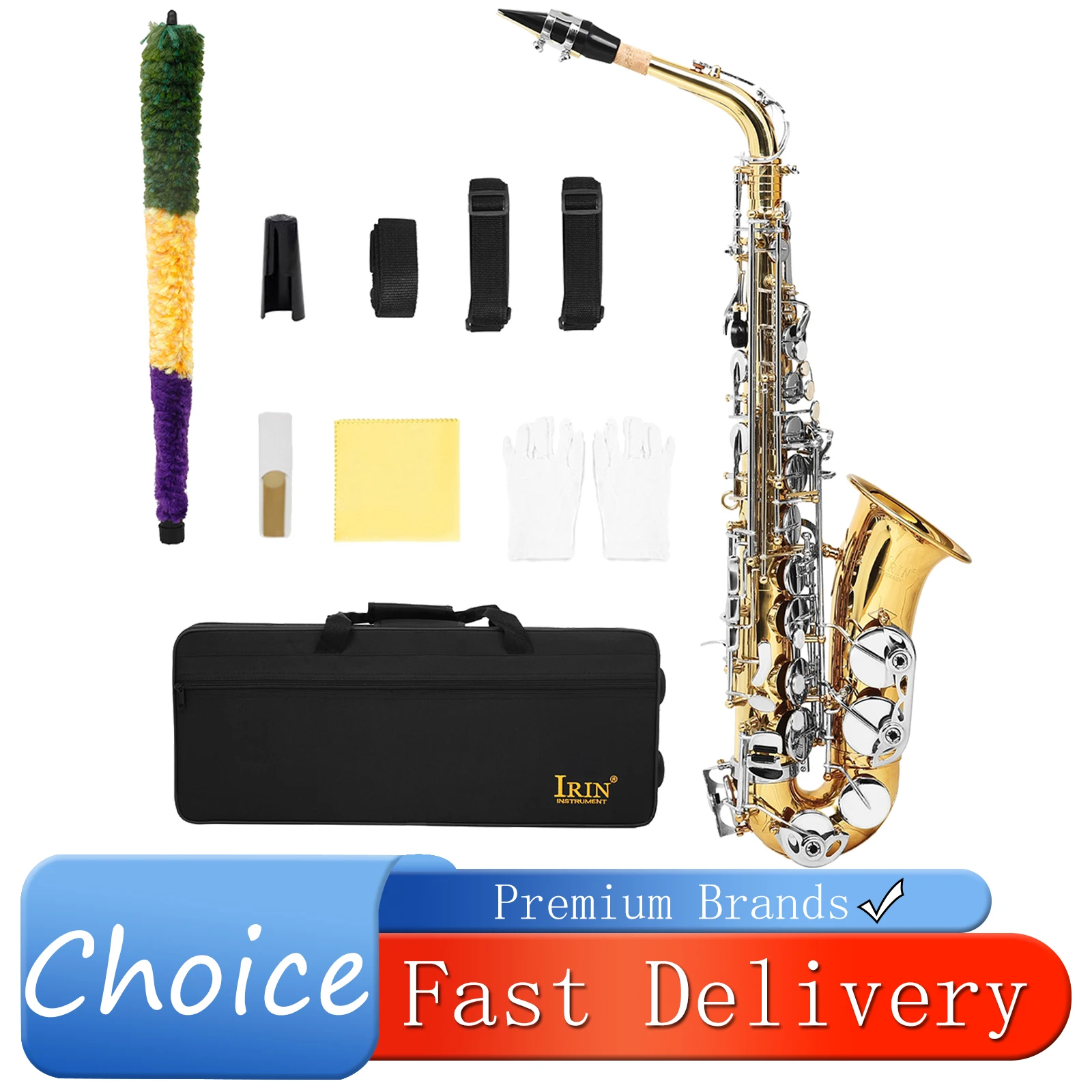 IRIN Alto Saxophone Gold Lacquer Body Silver Keys Brass Student Beginner Performance Saxophone Exam Grade Instrument with Case