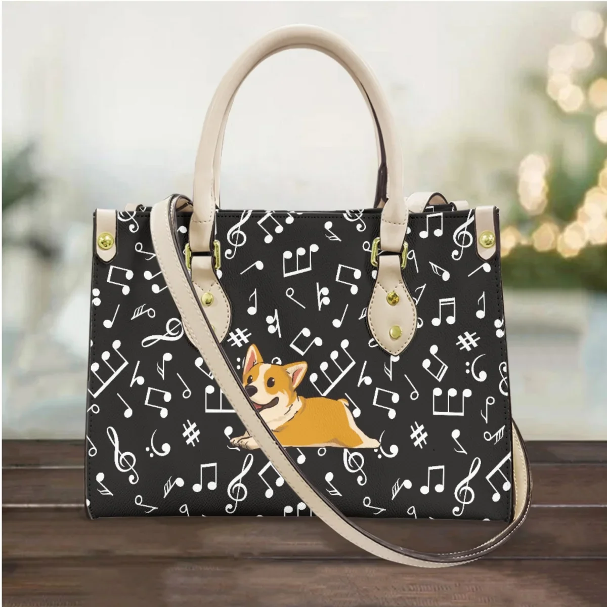 New Dachshund Note Design Women Handbag Cartoon Animal Music Print Pu Leather Messenger Bags Party Small Cross Body Bags Gift