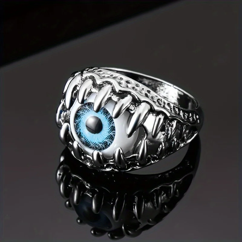 1Pc Punk Devil Eye Ring for Men Vintage Red Blue Eyes Claw Skull Rings Hip Hop Man's Finger Ring Jewelry Party Gifts Cool Thing