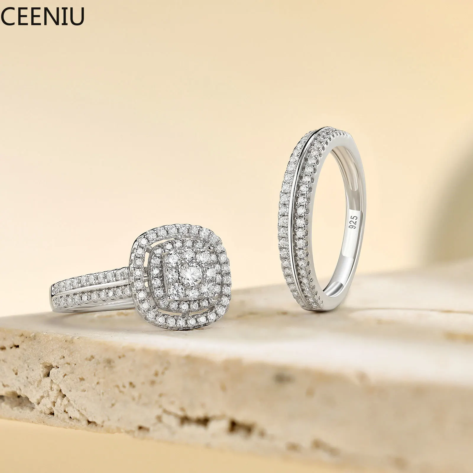 GRA Certified Moissanite Wedding Rings for Women 925 Sterling Silver Brilliant Round Engagement Ring 2Pcs Bridal Set