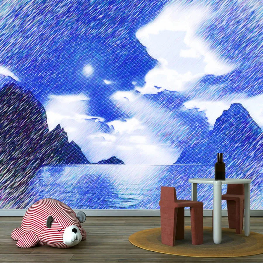 

Modern Easy to Apply Peel and Stick Wallpaper for Living Room Bed Wall Papers Home Decor Sky Horizon Landscape Renovation Mural