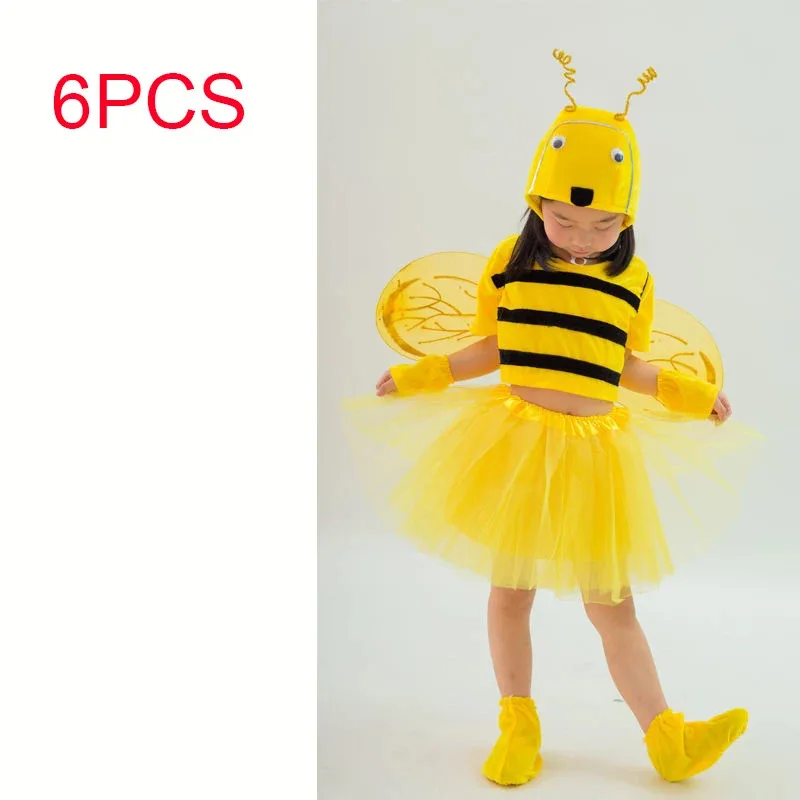 子供用コスチューム ハロウィン ハニー キッズ リトルビー コスチューム、ヘッドバンド+ドレス+ウィング+レッグウォーマーc;3.k'6;d.a;