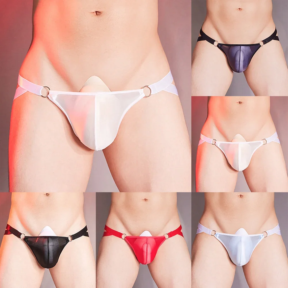 Sexy Men Low Waist Briefs Oil Shiny U-shaped Panties Thong Open Underpants Stretch Lingerie Lightweight Nightclub Male G-string