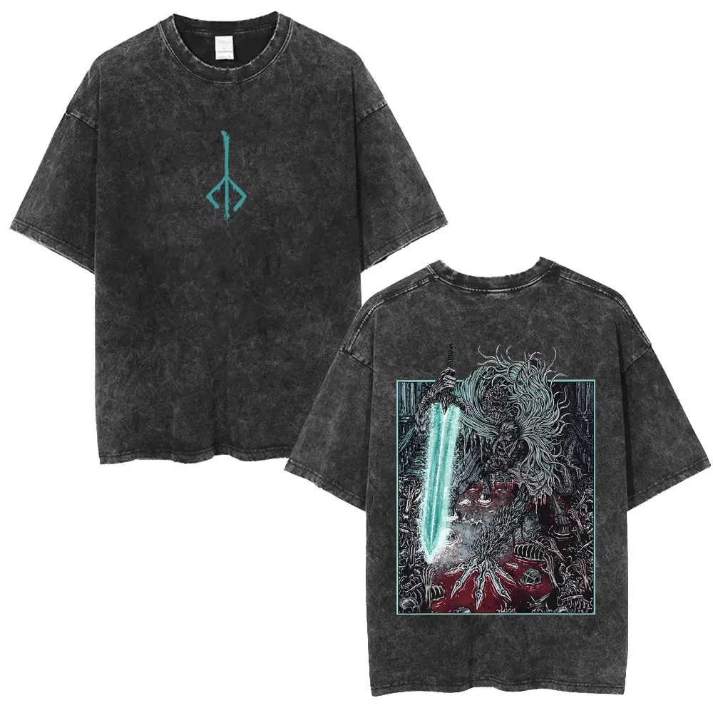 Washed Vintage Game Bloodborne Fear The Old Blood T Shirt Men Women Gothic Rock Oversized T-shirt High Quality Cotton T-shirts view 4