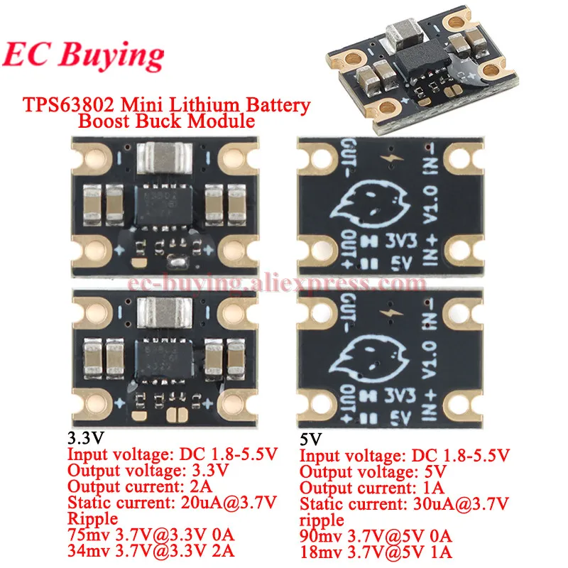 1-5 Peças Módulo Conversor de Tensão Mini TPS63802 para Bateria de Lítio, Saída DC 1.8-5.5V para 3.3V/5V 2A/1A, Placa Conversora de Potência Step-Up/Step-Down