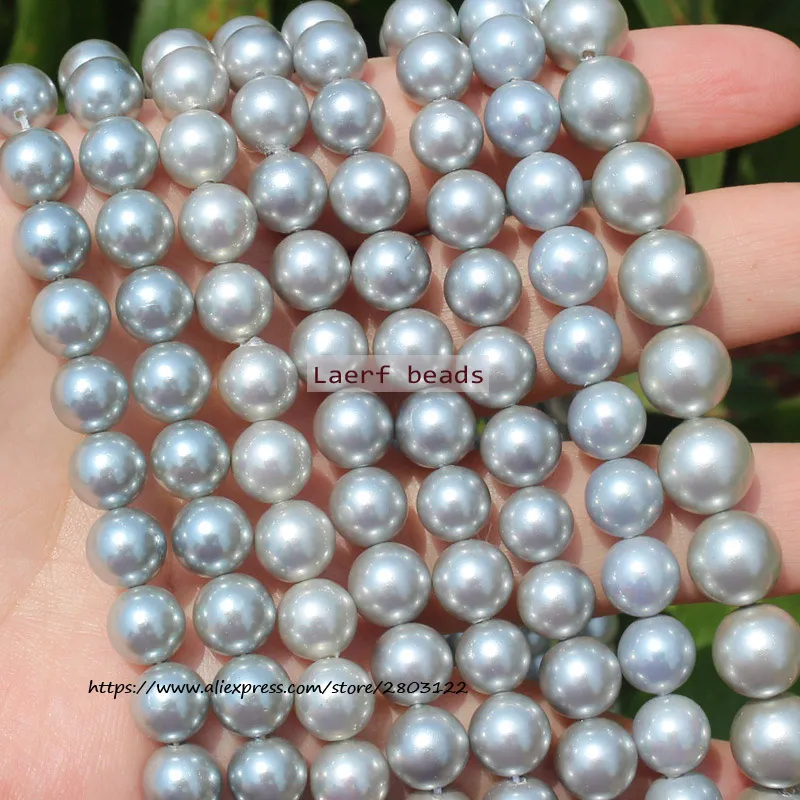 4-14mm Gray Shell Pearl Loose Beads 15.5inch per strand ,For DIY Jewelry Making !