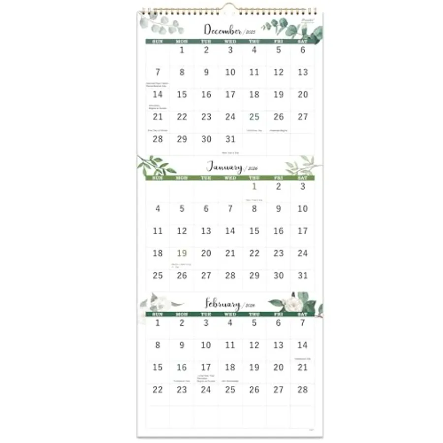 2026 Calendar 3 Month Display Wall Calendar 2026 Jan. 2026 Dec. 2026 11.3" x 26" 3 Month Calendar with Thick Paper Vertical Cal