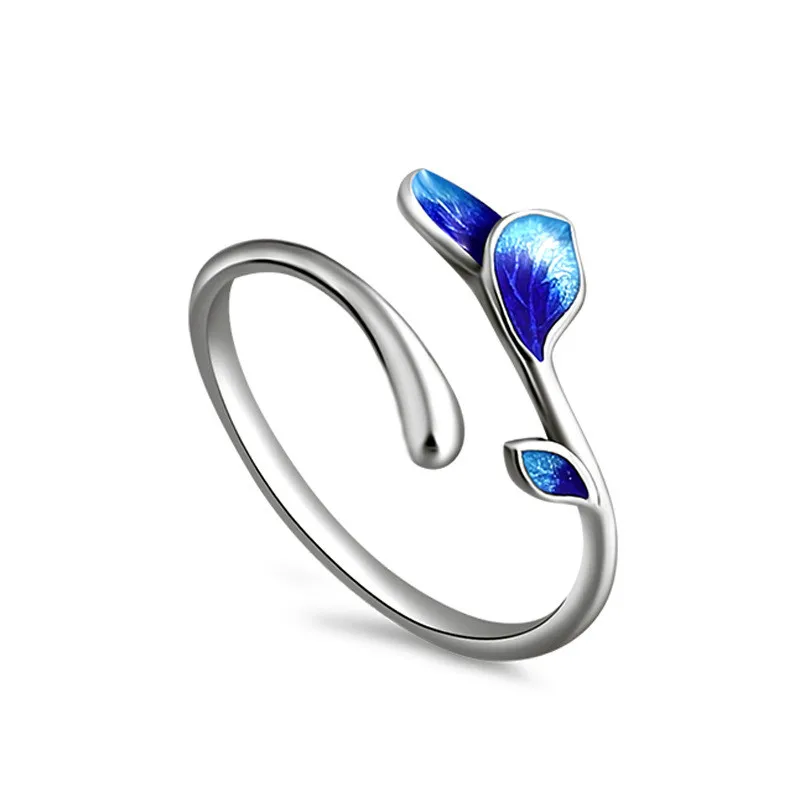 New Art Fashion 925 Sterling Silver Drip Glaze Branch Buds Adjustable Rings For Women Girl Gift XR397