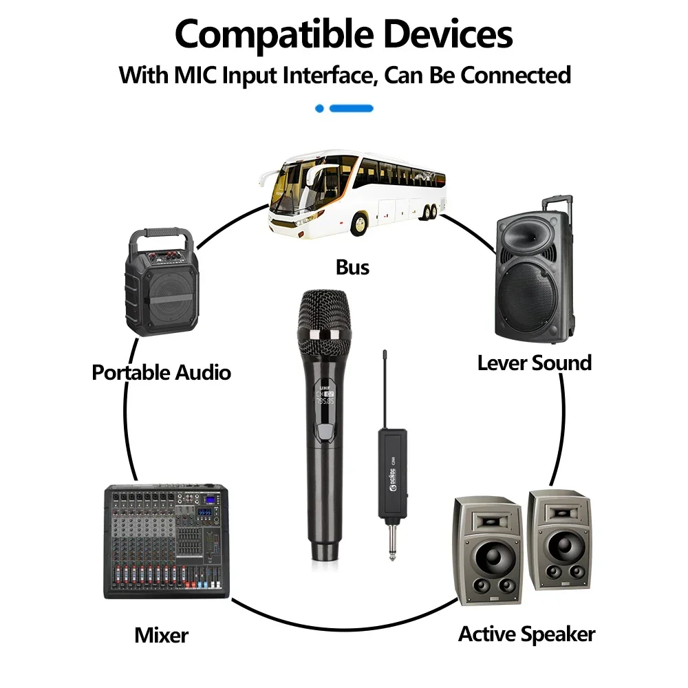 Wireless Microphone Rechargeable VHF Recording Karaoke Handheld 30m Range Wireless Dynamic Mic For Singing Church Home Party