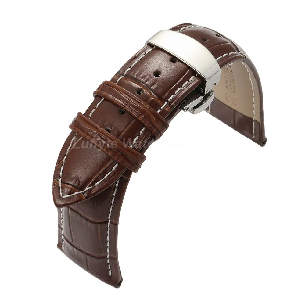 18mm 19mm 20mm 21mm 22mm 24mm Herren-Uhrenarmband aus geprägtem Leder mit Schmetterlingsverschluss, modisches, bequemes Ersatz-Uhrenarmband