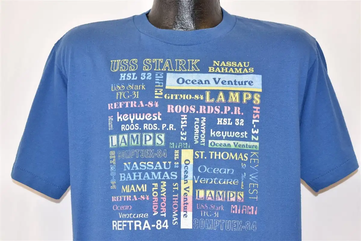 

80s USS Stark Bahamas Key West Miami Reftra 84 Tourist T Shirt Large