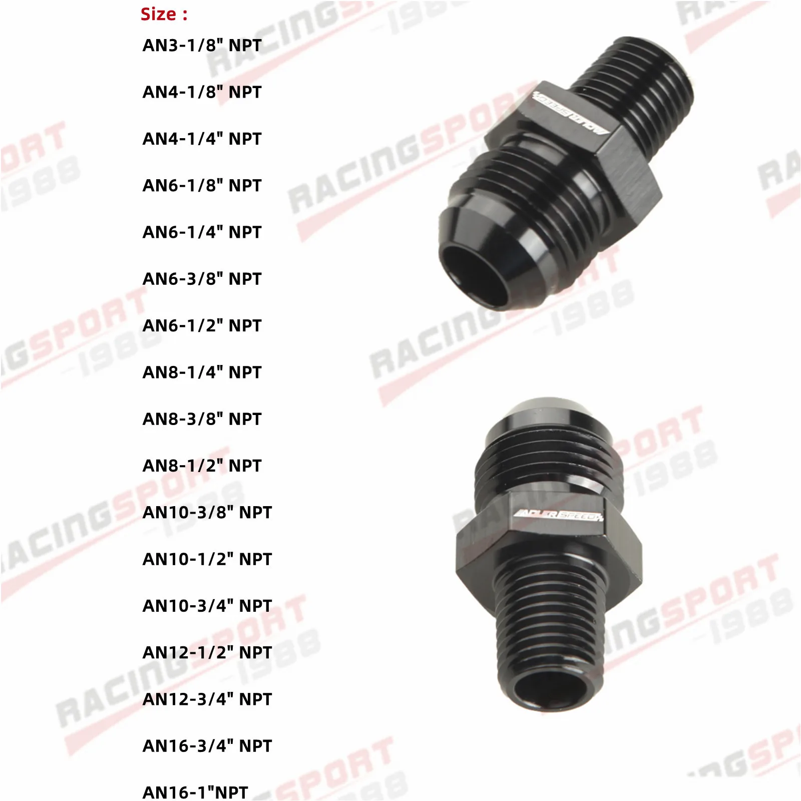 

AN3 AN4 AN6 AN8 AN10 AN12 To 1/8 1/4 3/8 1/2 3/4 NPT Oil-cooled Adapter Universal Straight Fuel Hose Adapter Pipe Thread Fitting