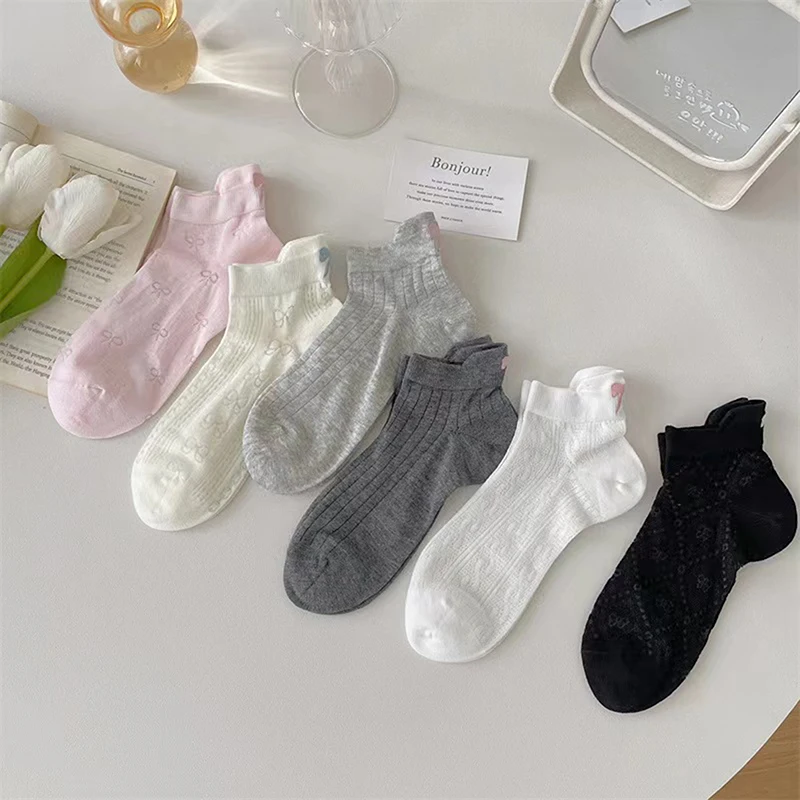 1 paio di cotone traspirante sottile basso scava fuori calzino Girly cuore carino dolce fiocco calzino Casual Comfort estate moda calzini corti regalo