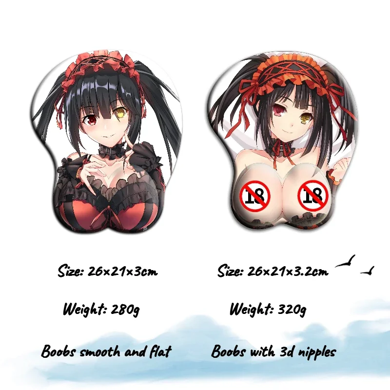 NSFW Nude 3d Nipples Hentai Date A Live Tokisaki Kurumi Anime Sexy Mouse Pad with Wrist  Big Oppai Silicone Gel Mousepad