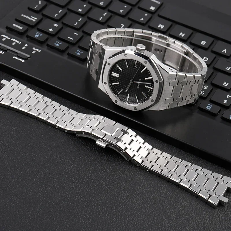 男性用316lステンレススチールブレスレット,audemars piguet,ロイヤルオークストラップ,メンズウォッチアクセサリー,シルバーバンド,28mm, 26mm,15400 p