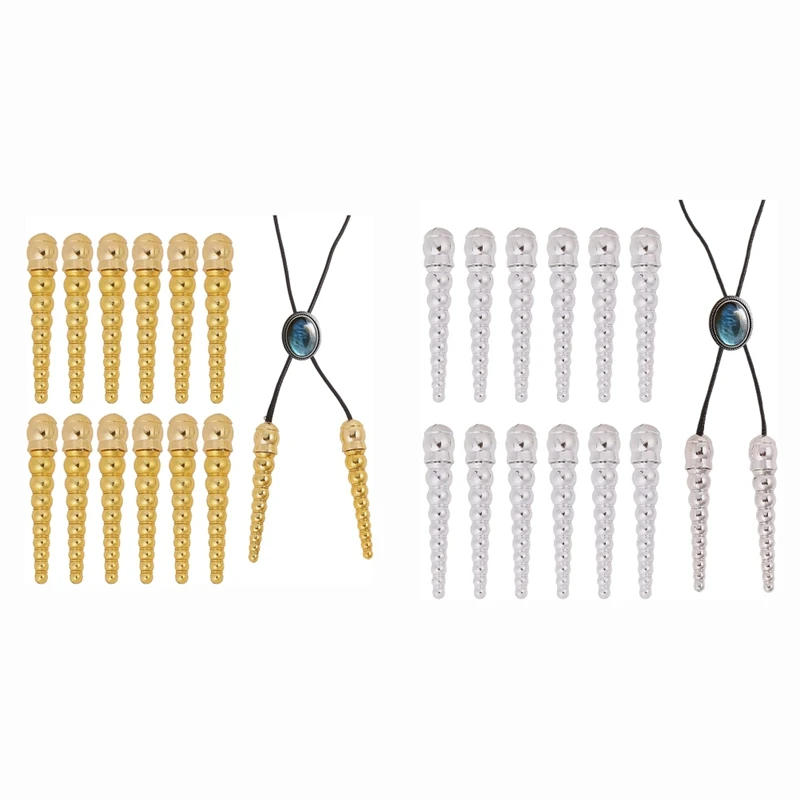 (New)-12 Pcs Bolo Tie End Cap Gold Bolo Tie Tips Cord Ends Accessorie Replacement For Bracelet DIY Crafts Making