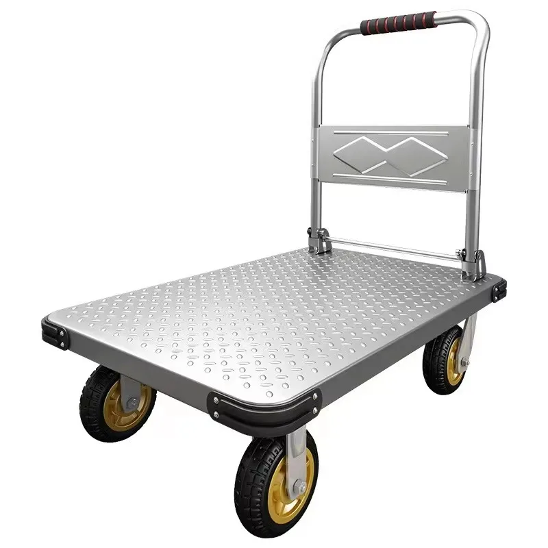 Quiet Folding Steel Cart 5 6 Inch Non Marking Wheels Light Push Pull Handle For Home Garage Grocery Shopping Apartment Use