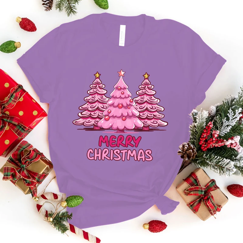 Merry Christmas Tree Letter Print magliette a maniche corte T-shirt girocollo da donna Summer Comfy Soft Tees top Size Xxs-4Xl