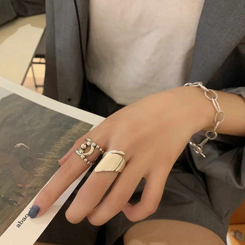 Women's 925 Sterling Silver Irregular Wide Smooth Ring